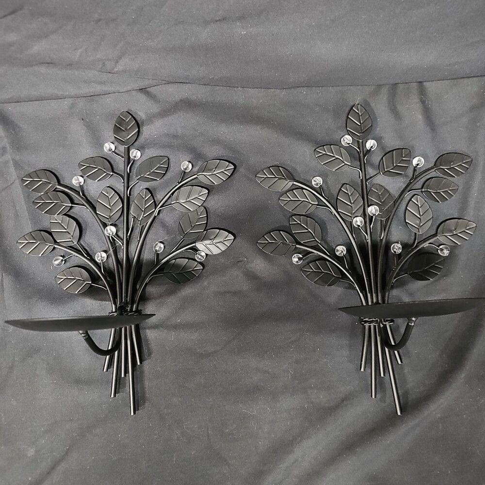 Set Of Two Hanging Metal Candle Holders, Leaves And Beaded Design